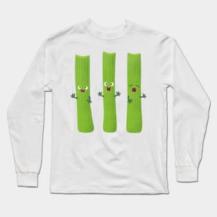 Cute celery sticks trio cartoon vegetables Long Sleeve T-Shirt